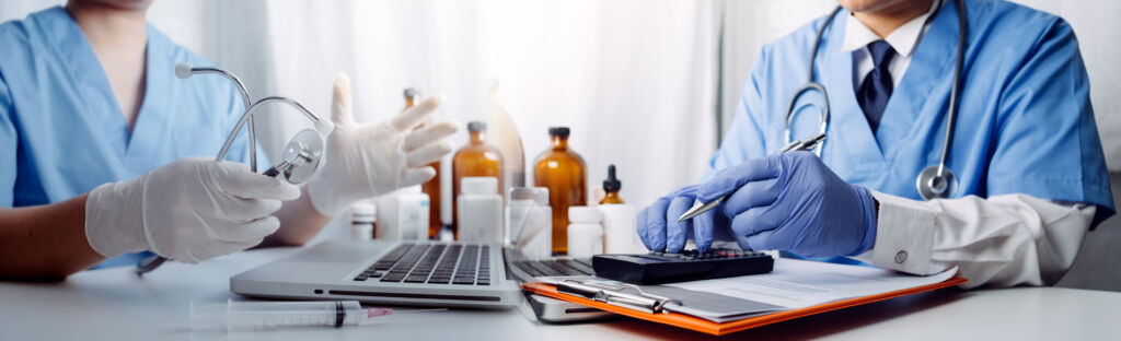 Medicine doctor and robotics research and analysis. Diagnose che